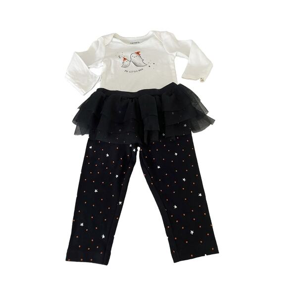 2 Pc Carters Baby Girl Halloween Outfit 9M Top Boo Ghosts Pants w Tulle Skirt - Picture 1 of 6